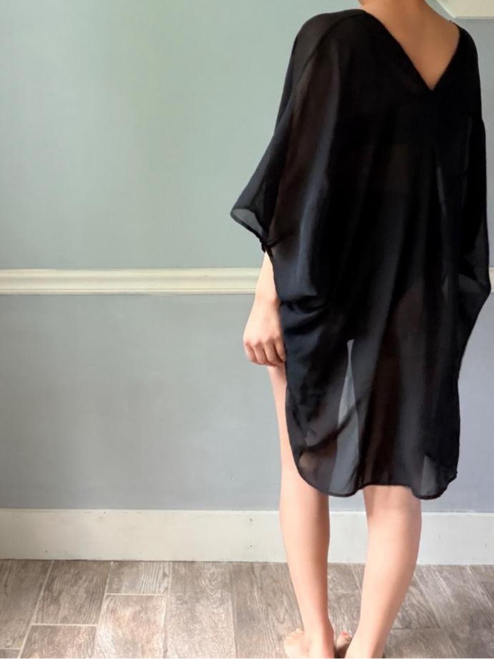 Moss Rose Black Chiffon Swim Cover-Up